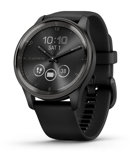 Garmin - Garmin Vivomove Trend - Slate Stainless Steel Bezel with Black Case and Silicone Band -  - Cyclepath PDX