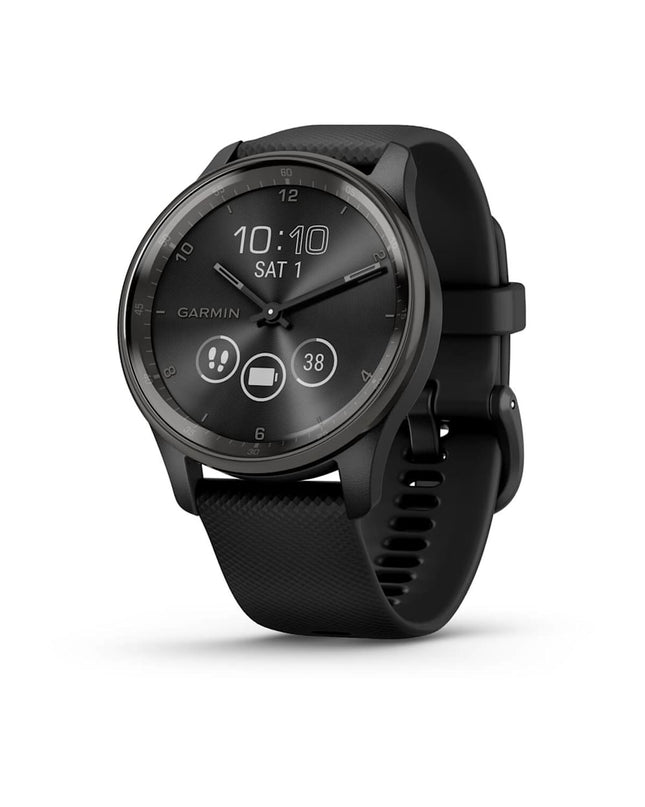 Garmin - Garmin Vivomove Trend - Slate Stainless Steel Bezel with Black Case and Silicone Band -  - Cyclepath PDX